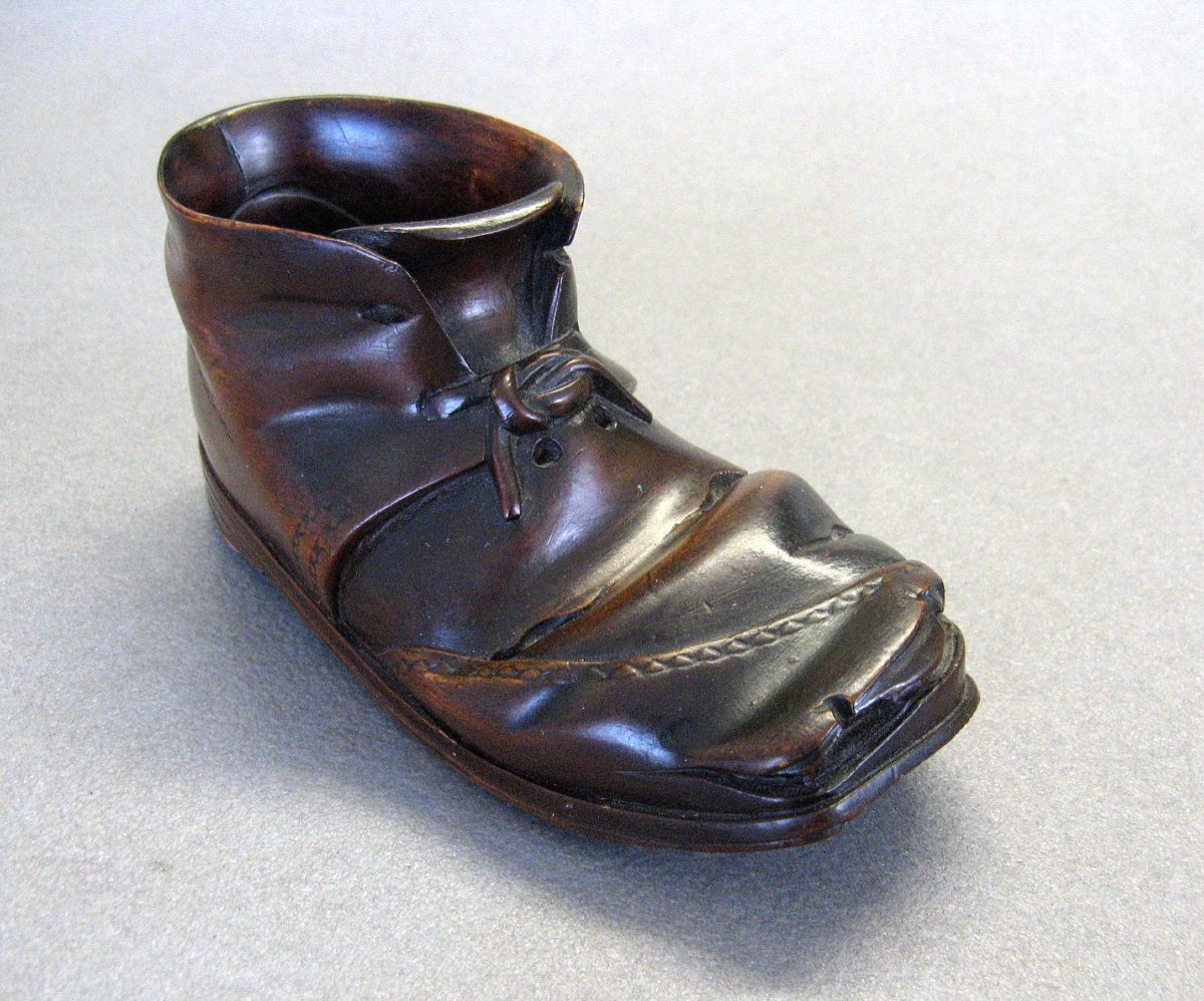 Chaussure De Maîtrise En Bois Sculpté Art Populaire Fin XIXe.-photo-3