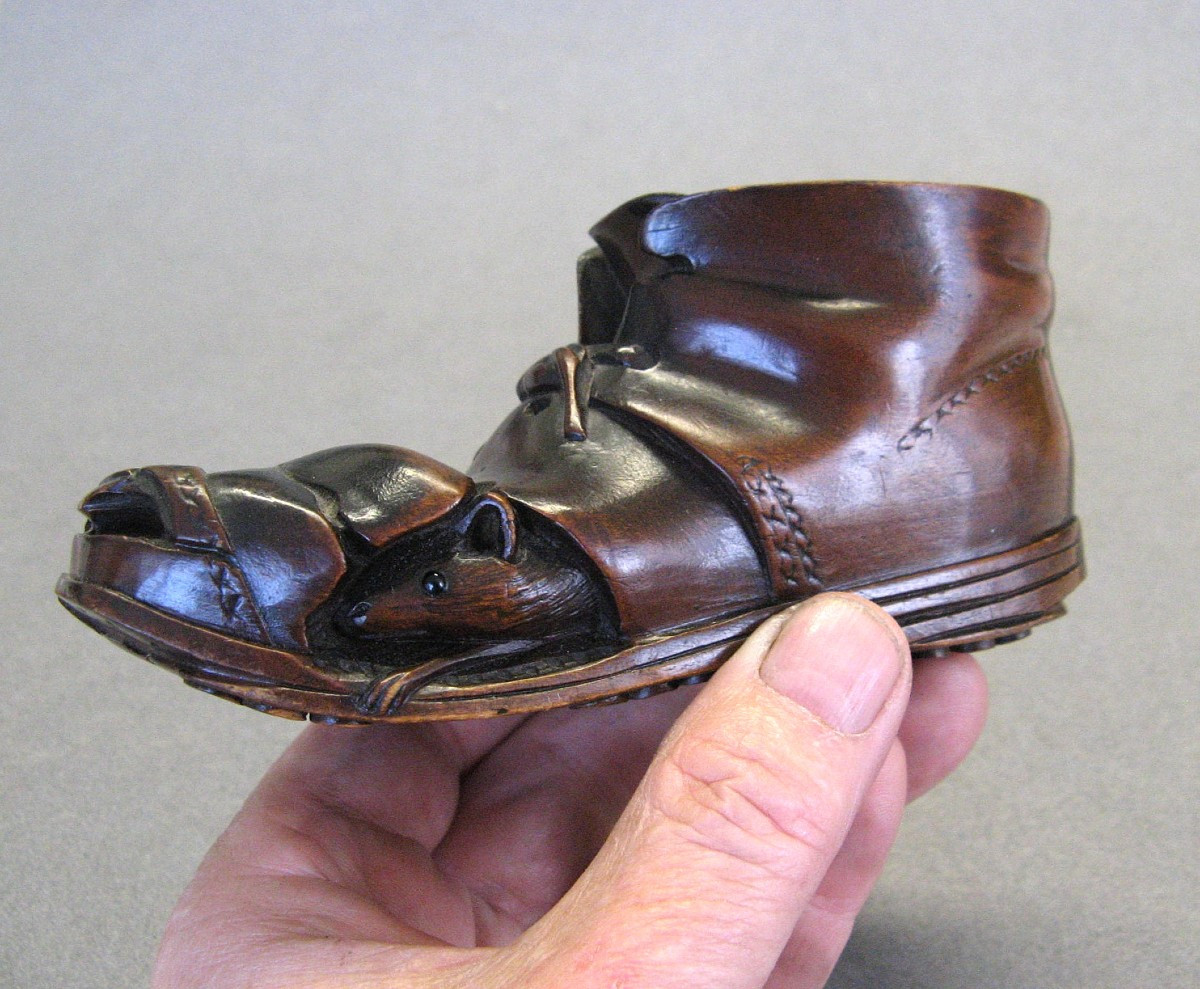 Chaussure De Maîtrise En Bois Sculpté Art Populaire Fin XIXe.