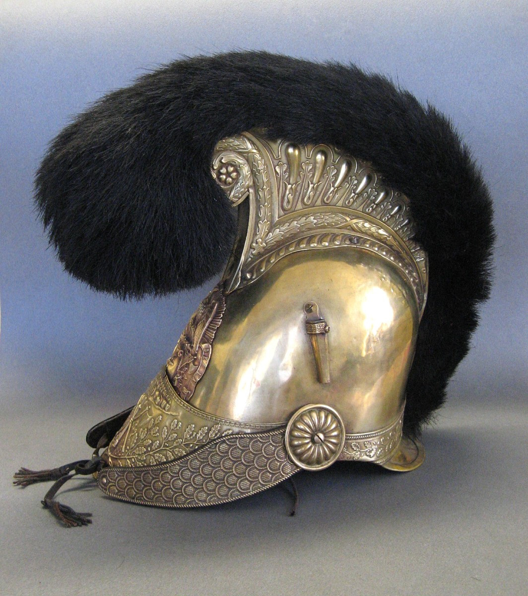 CASQUE D'OFFICIER POMPIER DE LA MARINE, Mle 1821 avec plaque type 1852, Second Empire.-photo-2
