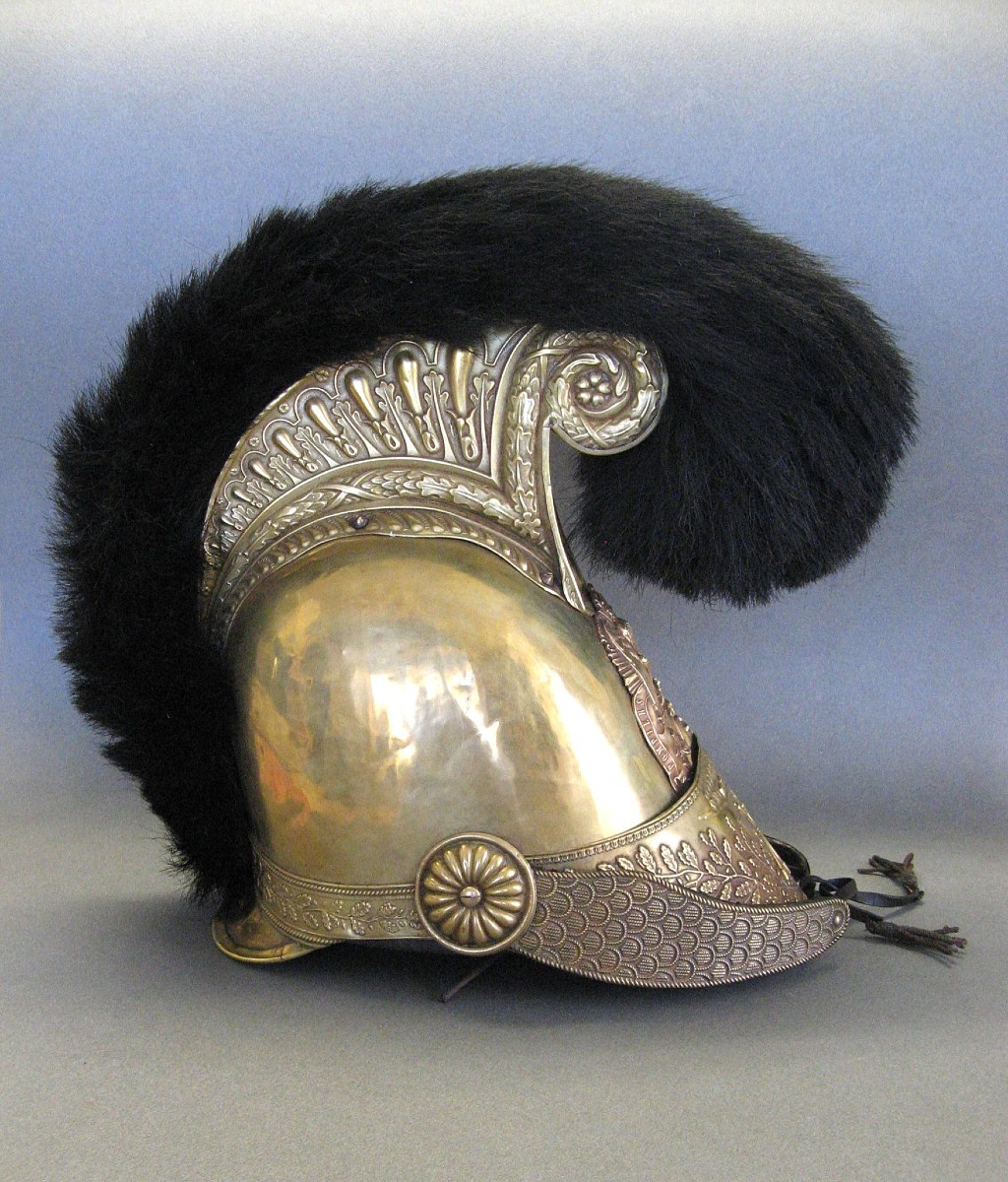 CASQUE D'OFFICIER POMPIER DE LA MARINE, Mle 1821 avec plaque type 1852, Second Empire.-photo-3