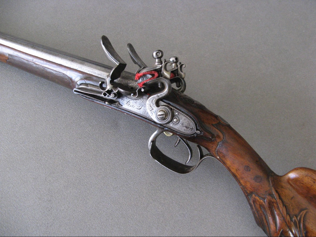 Fusil De Chasse A Silex Double Canon De « Devineau A Paris » Premier Empire.