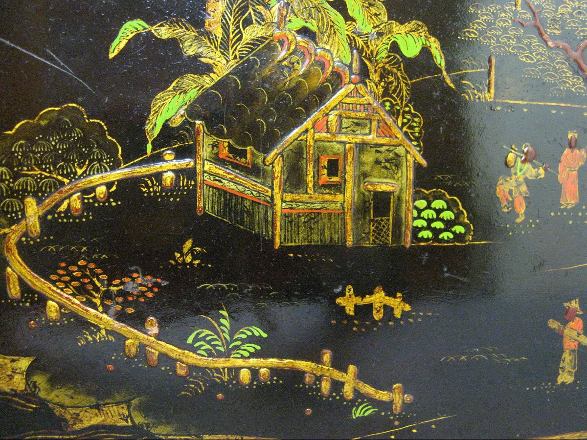 19th Century Chinese Lacquer And Gold Panel, Napoleon III Period.-photo-2