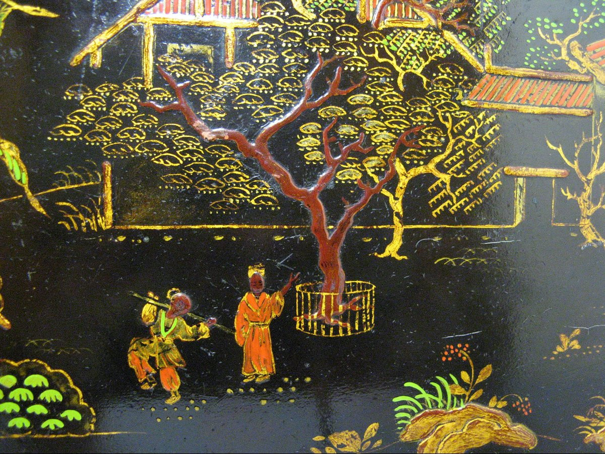 19th Century Chinese Lacquer And Gold Panel, Napoleon III Period.-photo-3
