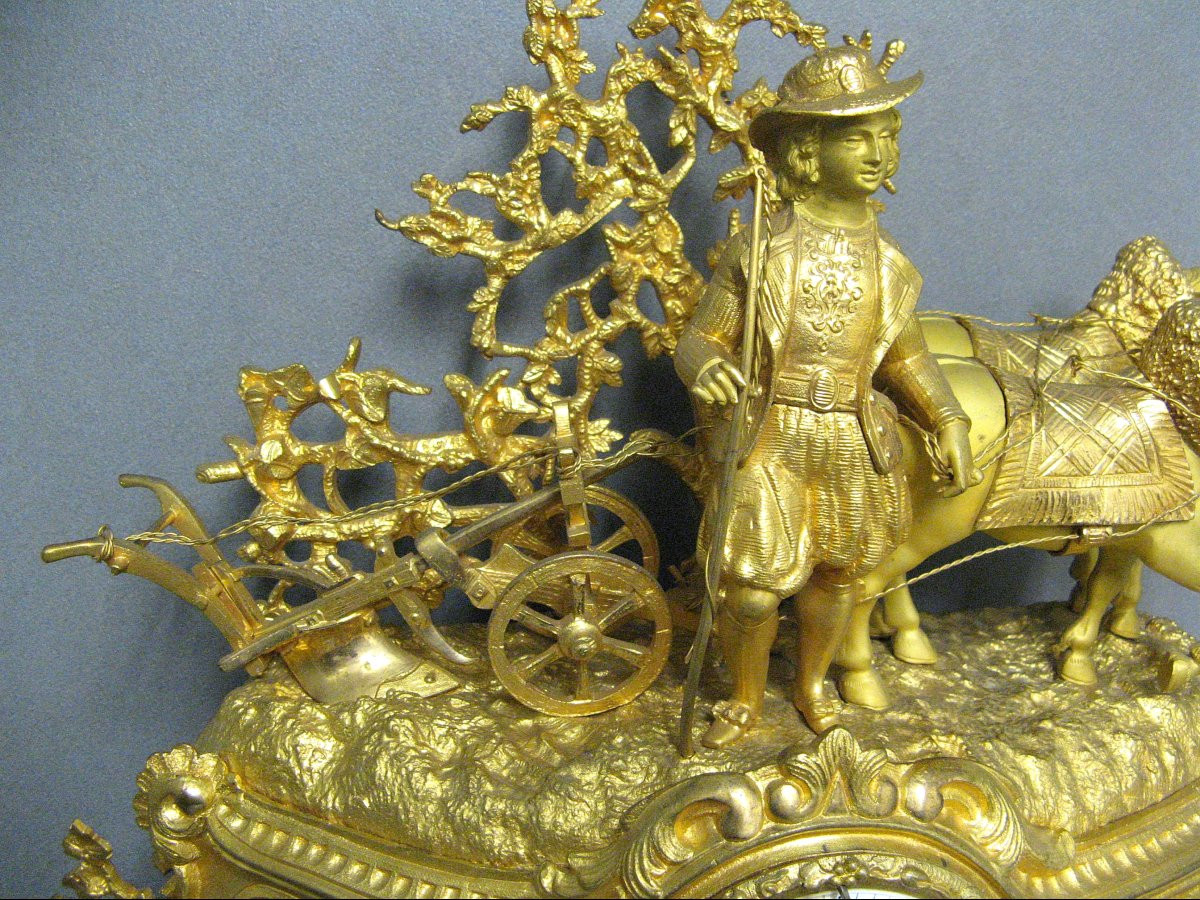 Pendule En Bronze Doré.  Allégorie De l'Agriculture. Napoléon III 19e.-photo-2