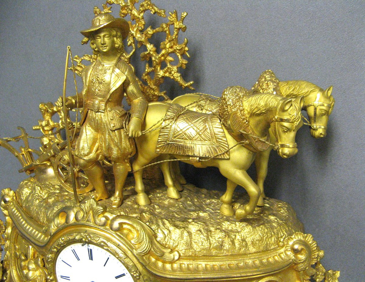 Pendule En Bronze Doré.  Allégorie De l'Agriculture. Napoléon III 19e.-photo-3