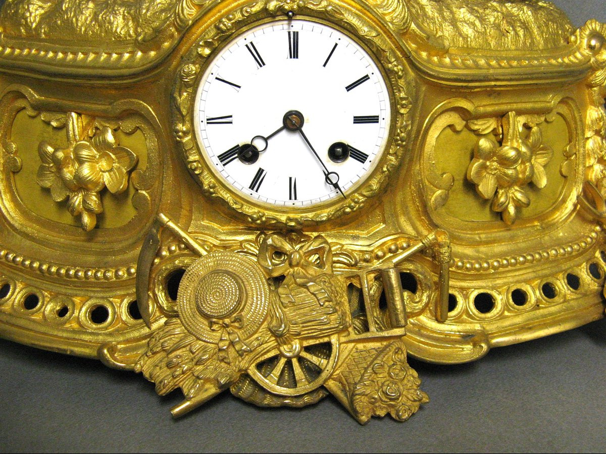 Pendule En Bronze Doré.  Allégorie De l'Agriculture. Napoléon III 19e.-photo-2