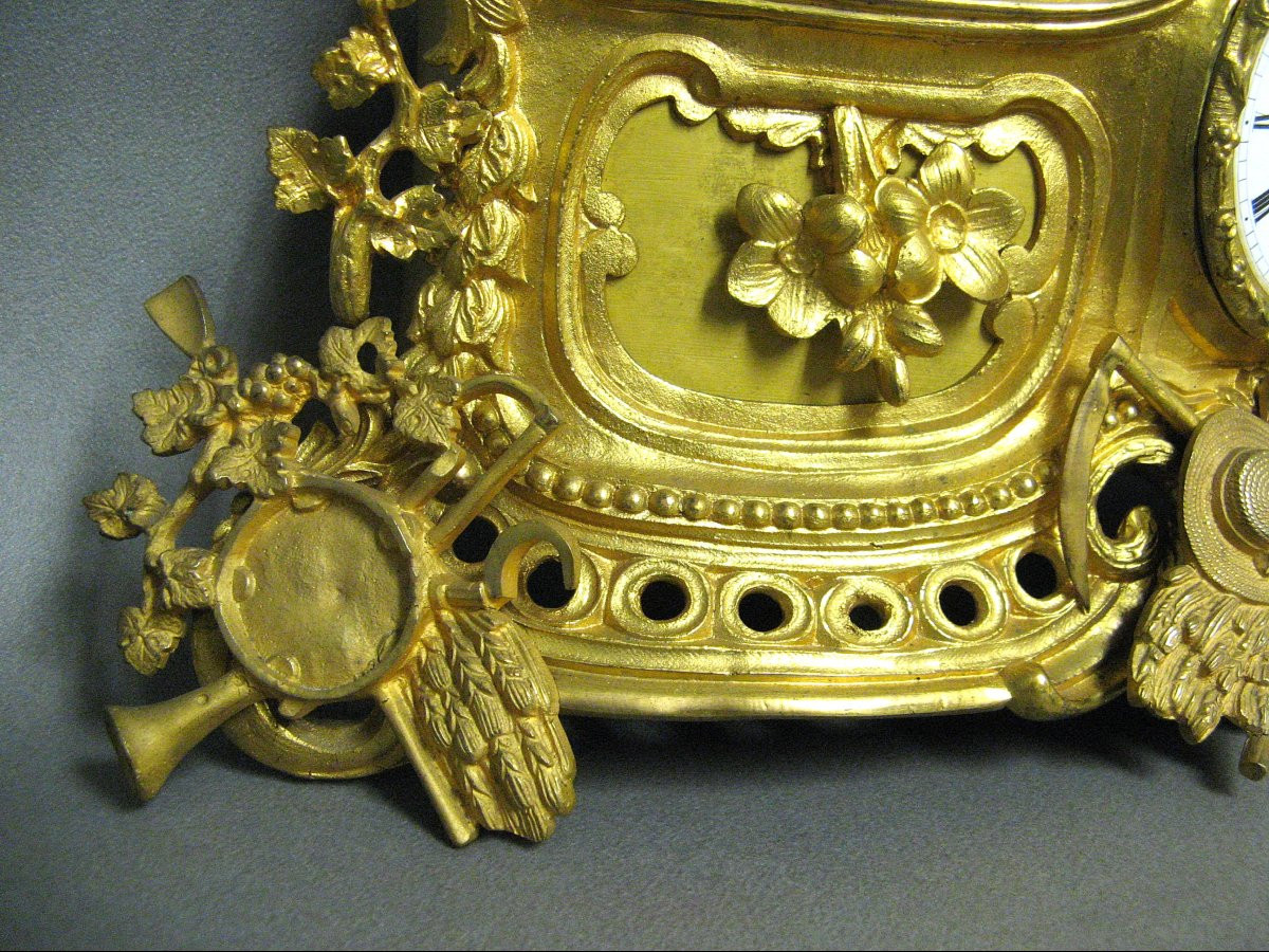 Pendule En Bronze Doré.  Allégorie De l'Agriculture. Napoléon III 19e.-photo-3