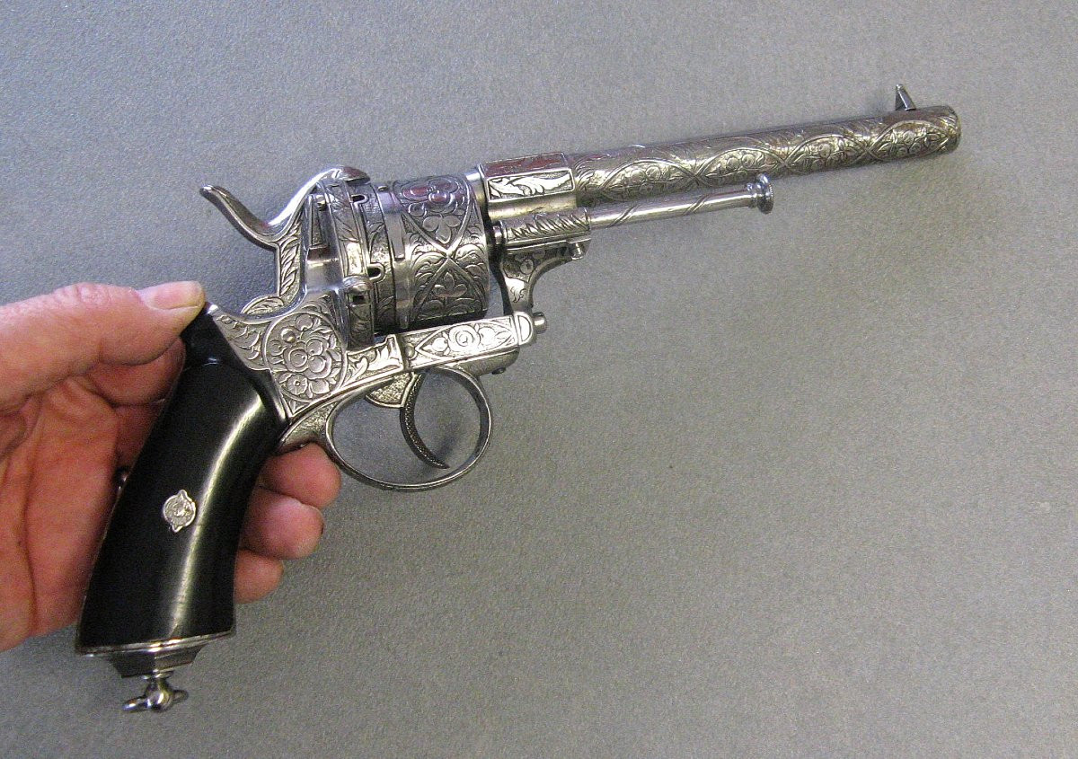 Revolver à Percussion à Sécurité De Chien Par Eugène Lefaucheux Entièrement Ciselé XIXe.-photo-8