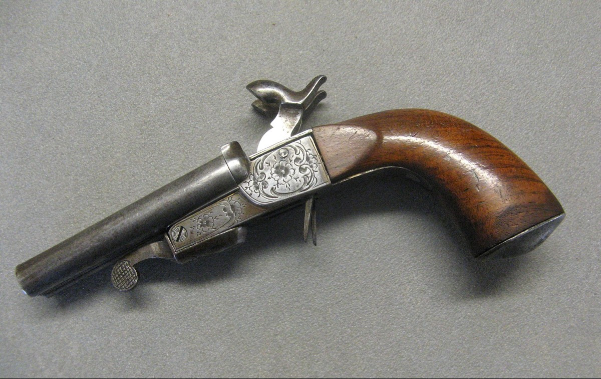 Pistolet à broche à double canon cal 12mm à broche XIXe.