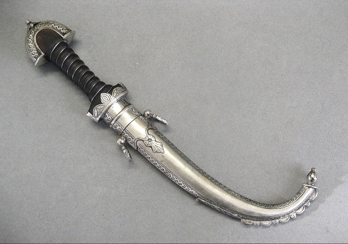 Dague Marocaine Dite Koumya En Argent Main de Fatima. Maroc 1930/40.-photo-4