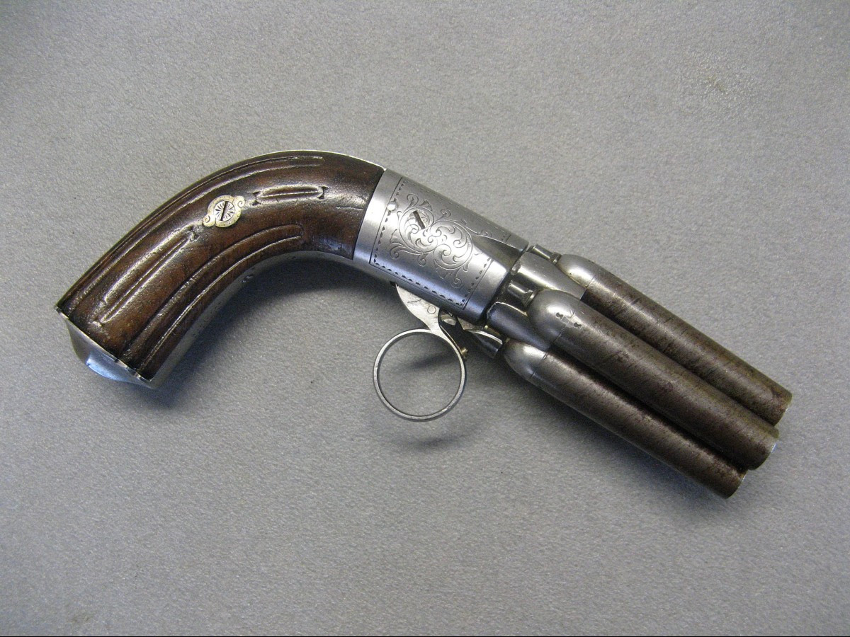 5-barreled Pepperbox "patented Mariette" 9mm Caliber With Forced Ball, 19th Century.