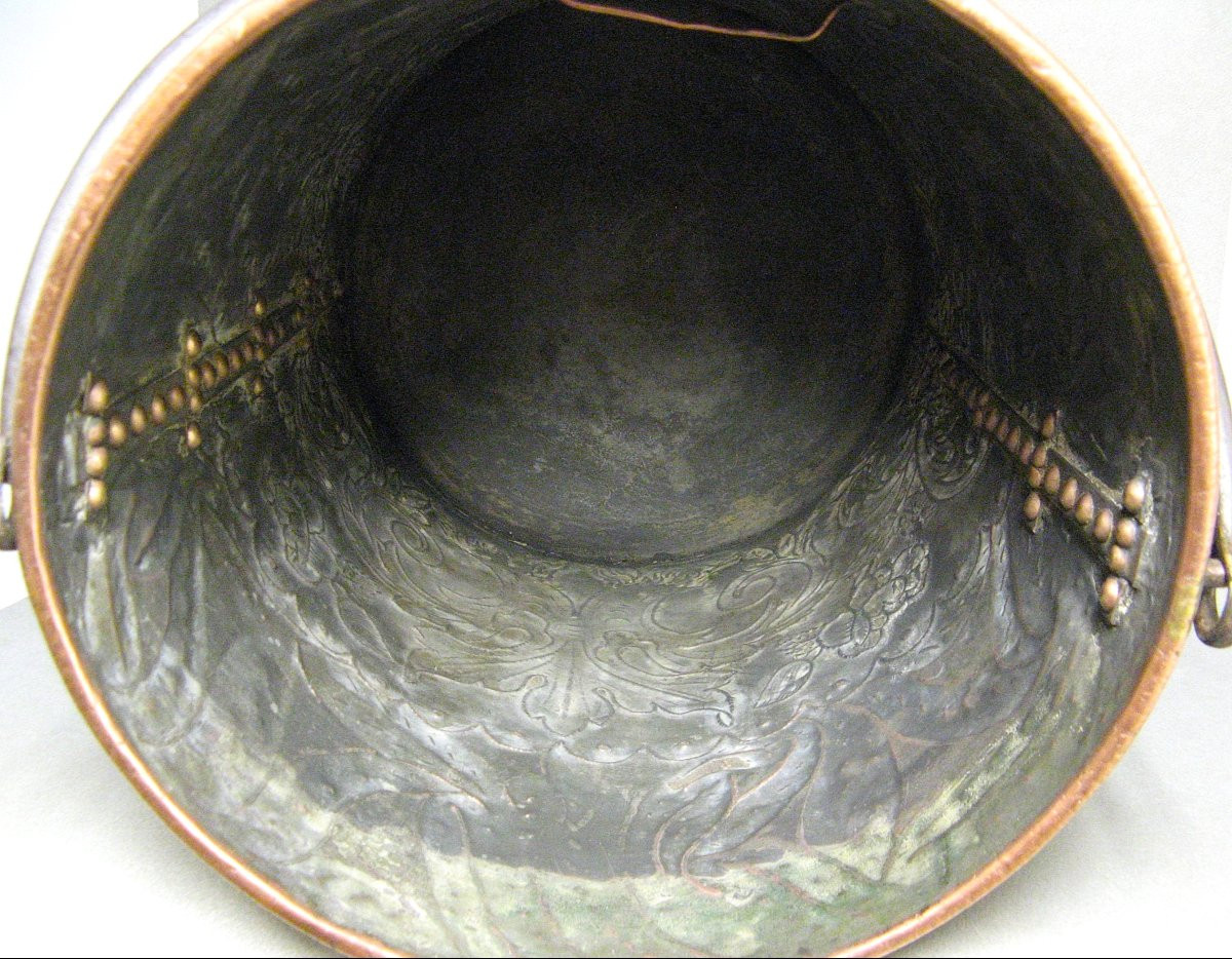 19th Century Repoussé Copper Grain Measure Decorated With Castle Coat Of Arms.-photo-7