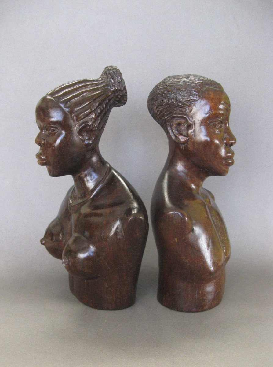 Paire De Bustes Sculptés En Bois Dense. Afrique Circa 1950/60.-photo-2