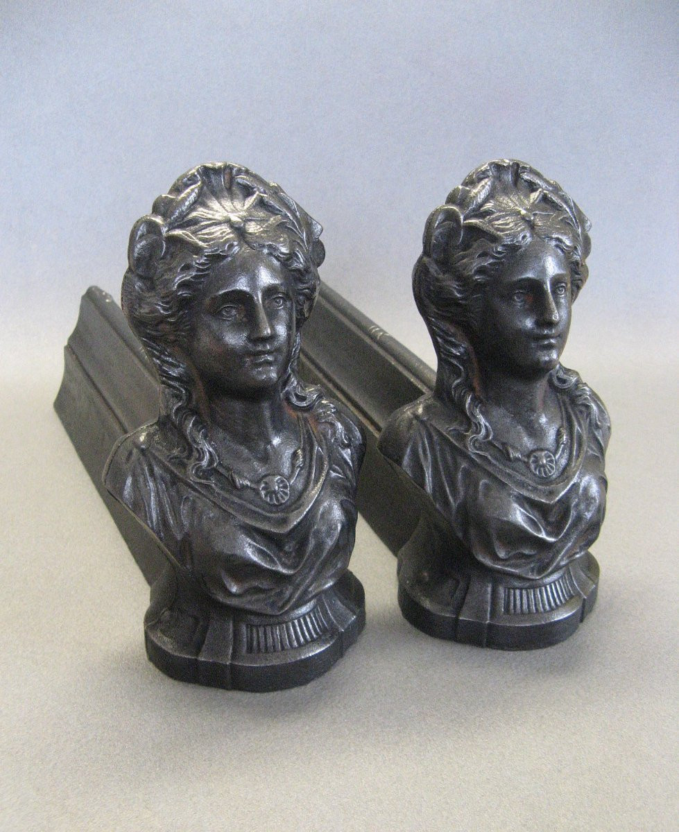 Paire De Chenets En Fonte à l'Effigie de Marianne.-photo-2