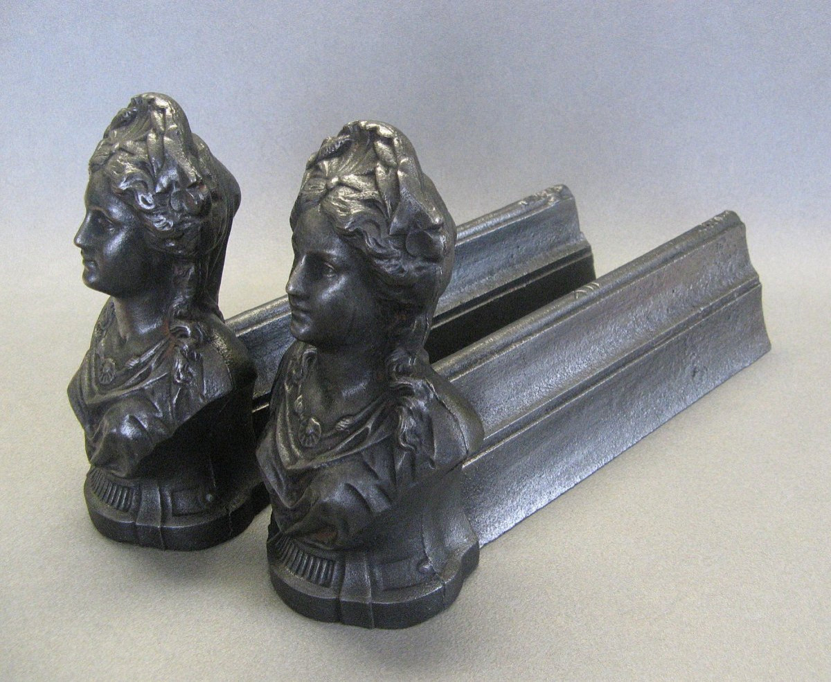 Paire De Chenets En Fonte à l'Effigie de Marianne.-photo-3