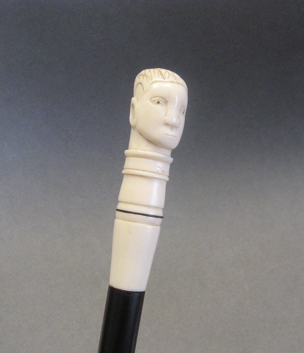 Walking Stick With A Pommel In The Shape Of A Man's Head.-photo-2