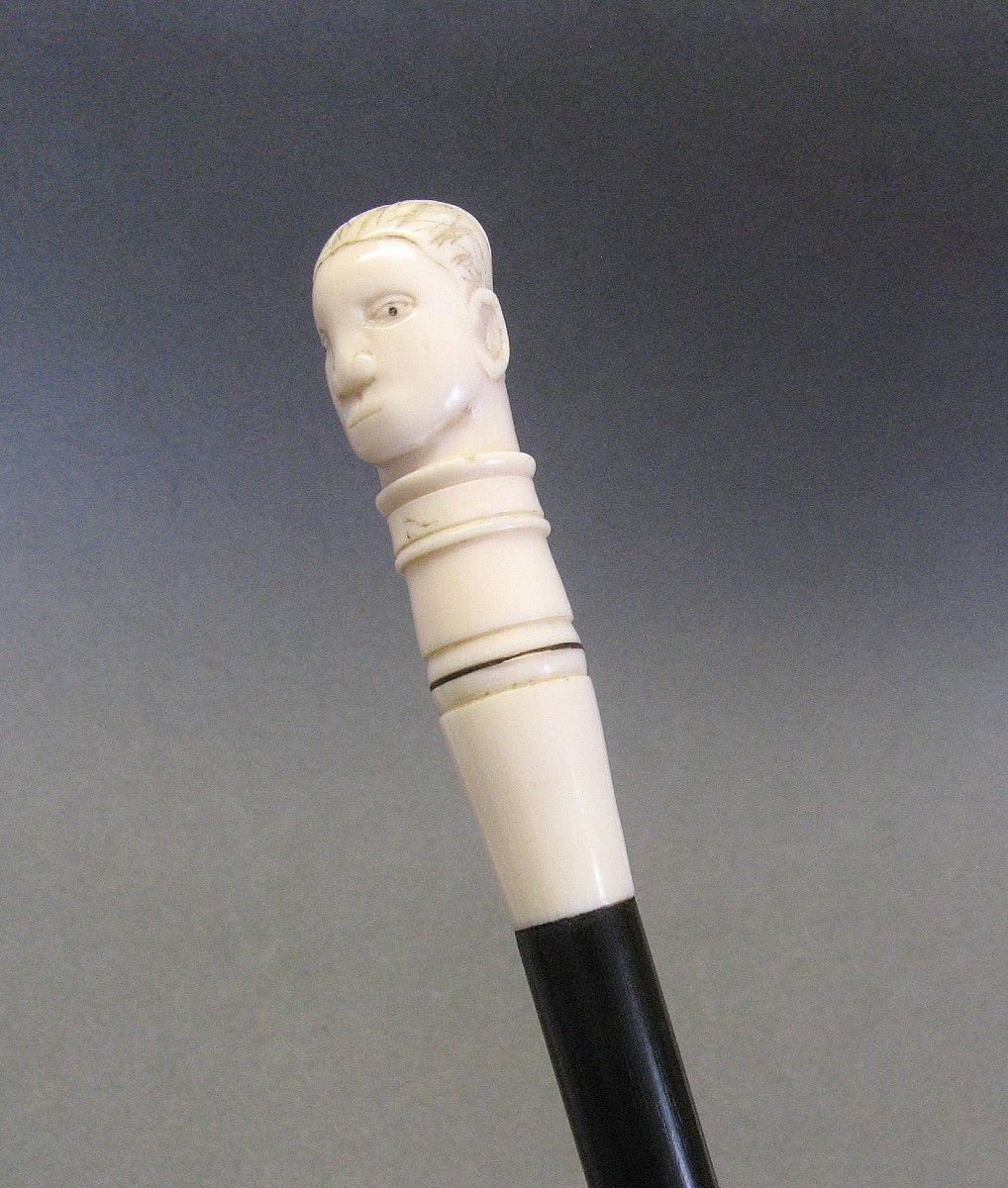 Walking Stick With A Pommel In The Shape Of A Man's Head.