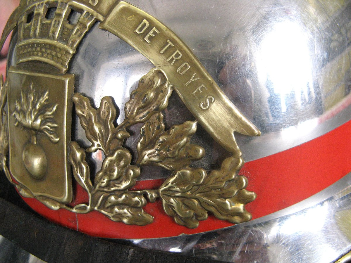 Sapeurs-pompiers Helmet Mle 33 Ille City Of Troyes. Fifth Republic.-photo-2