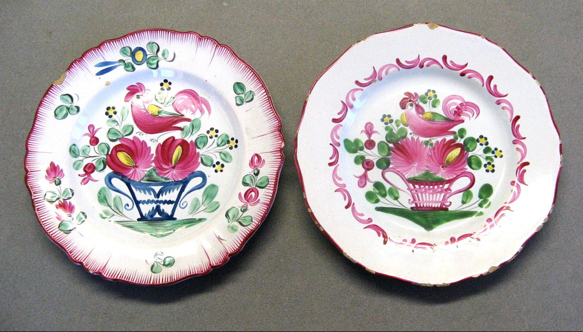 Plates With A Rooster Design In St Clément Earthenware - 19th Century.