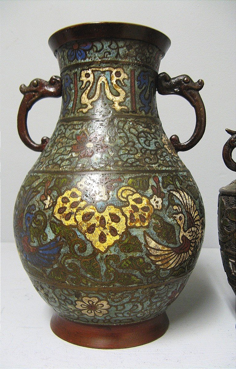 19th Century Cloisonné Bronze Vases.-photo-2