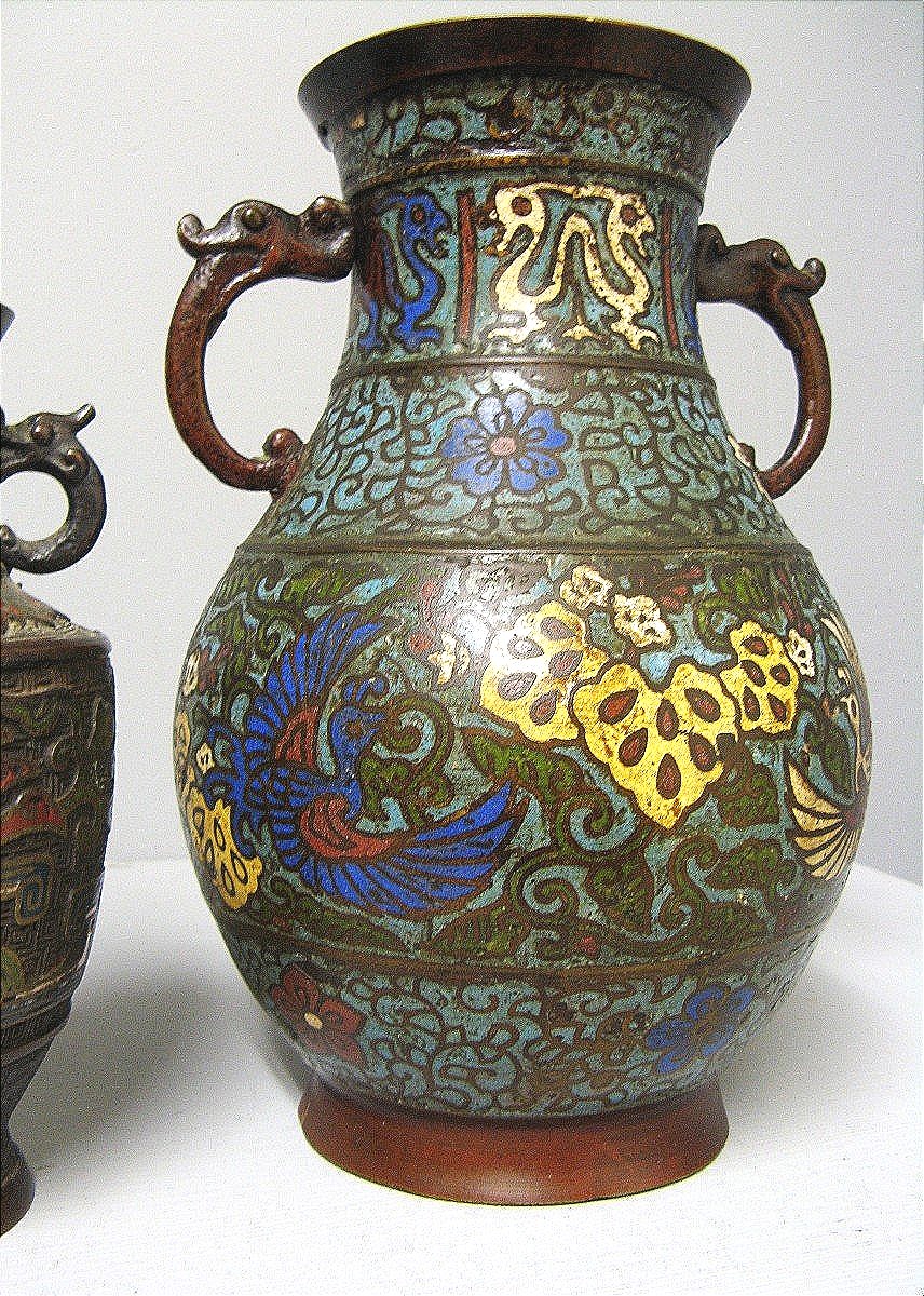 19th Century Cloisonné Bronze Vases.-photo-3