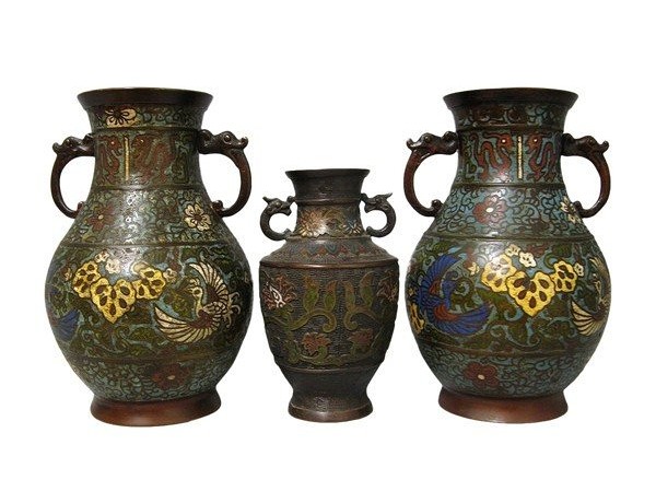 19th Century Cloisonné Bronze Vases.-photo-2