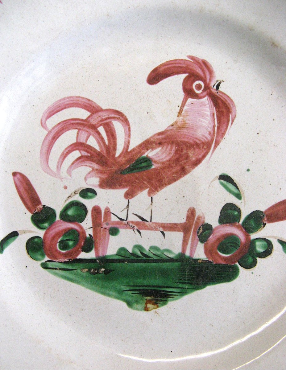 Assiettes Au Coq En Faience - From Eastern France - XIX Century.-photo-3