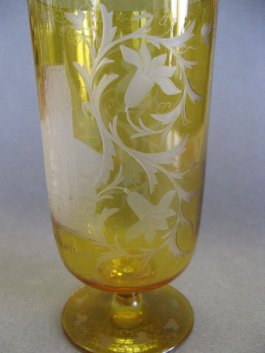 Verre Cristal De Bohême Biedermeier Gravé XIXe. Cathédrale De Rouen.-photo-2