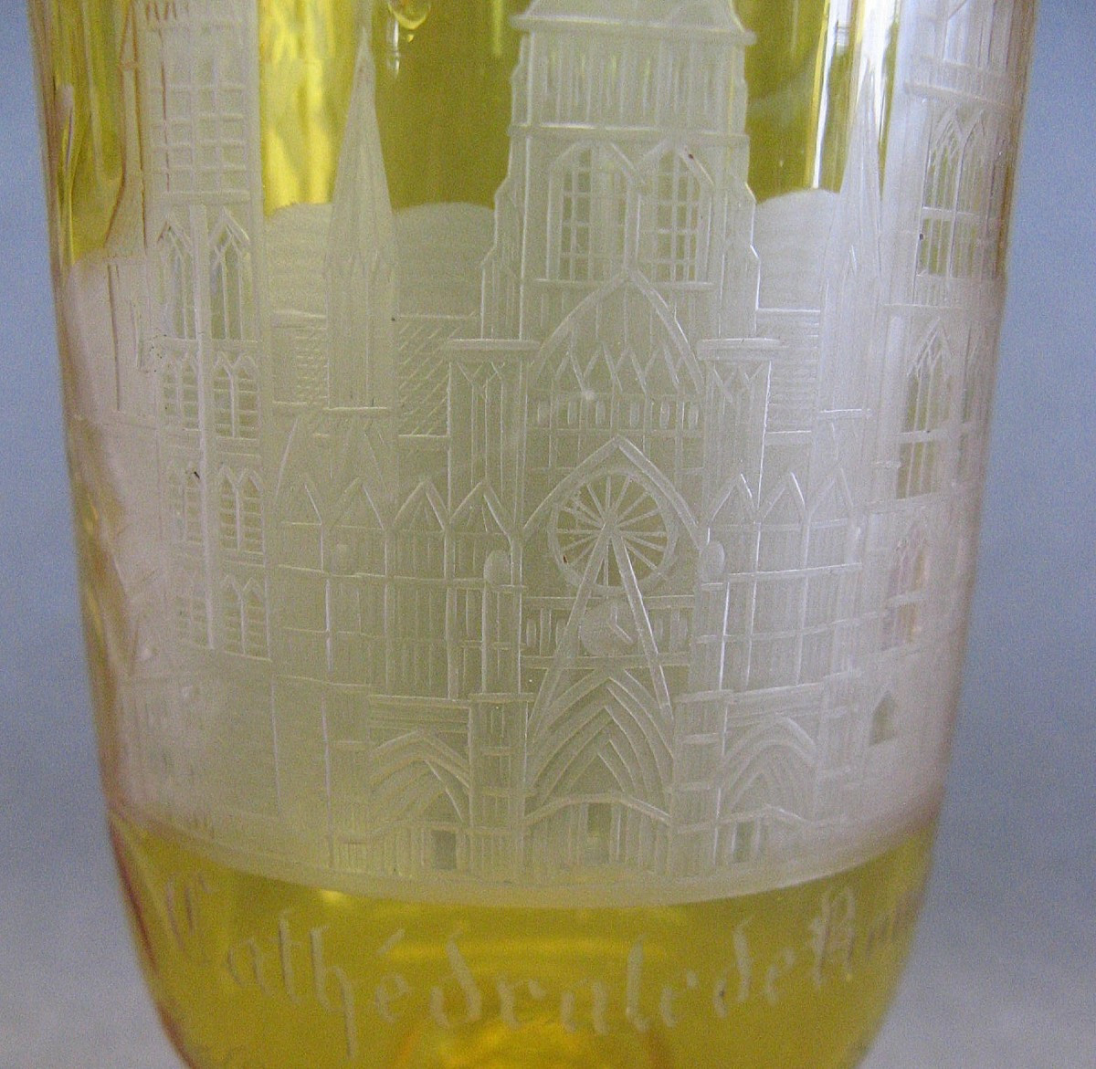 Verre Cristal De Bohême Biedermeier Gravé XIXe. Cathédrale De Rouen.-photo-3