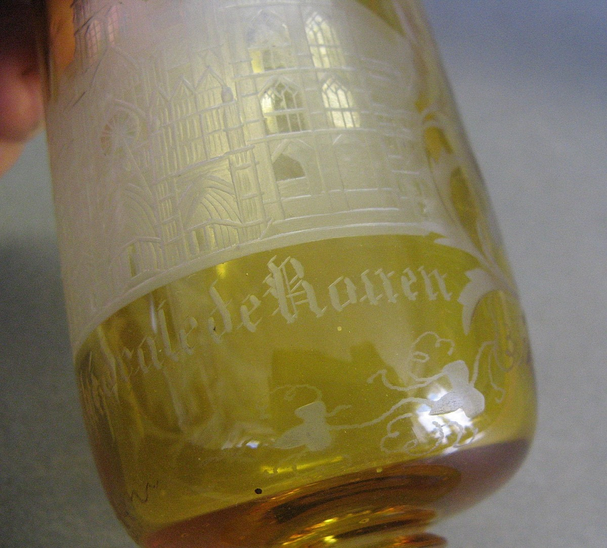 Verre Cristal De Bohême Biedermeier Gravé XIXe. Cathédrale De Rouen.-photo-2