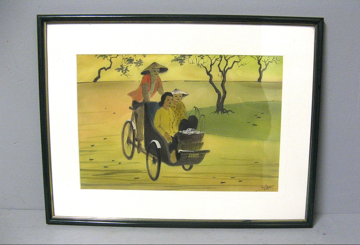 Peinture Sur Soie Vietnam Années 50/60.