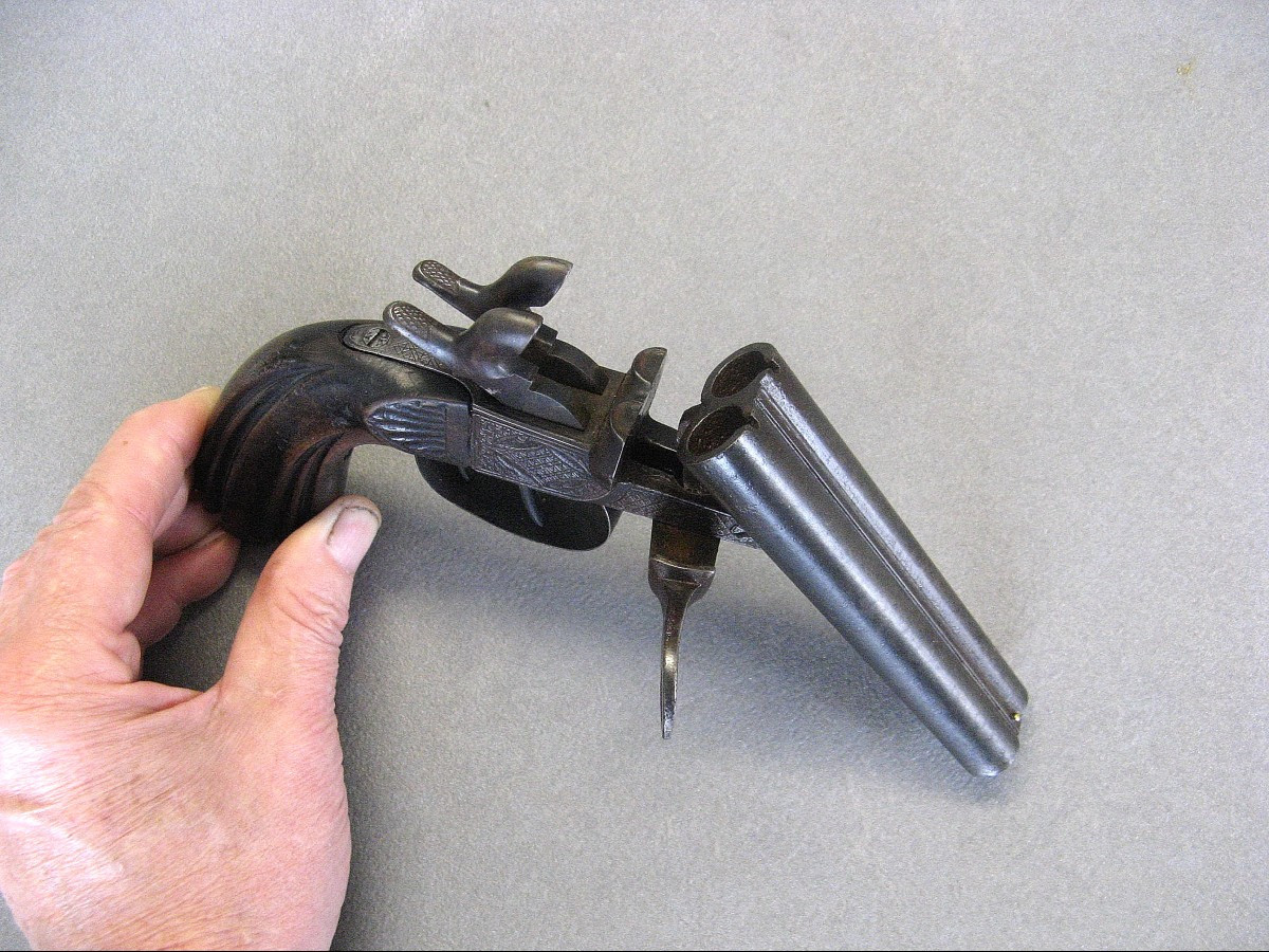 Pistolet à broche à double canon cal 12mm  XIXe. -photo-3