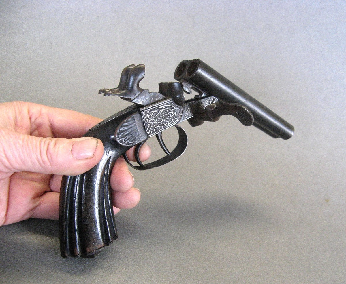 Pistolet à broche à double canon cal 12mm  XIXe. -photo-4