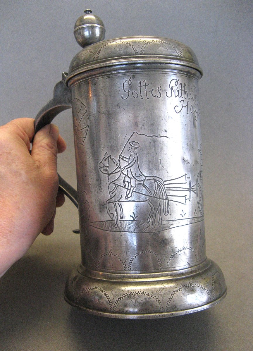 Chope En Etain Daté 1774 Art Populaire Allemagne XVIIIe.-photo-2