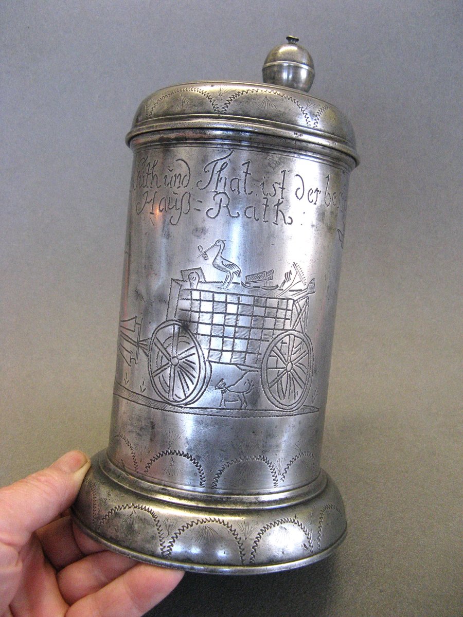 Chope En Etain Daté 1774 Art Populaire Allemagne XVIIIe.-photo-3
