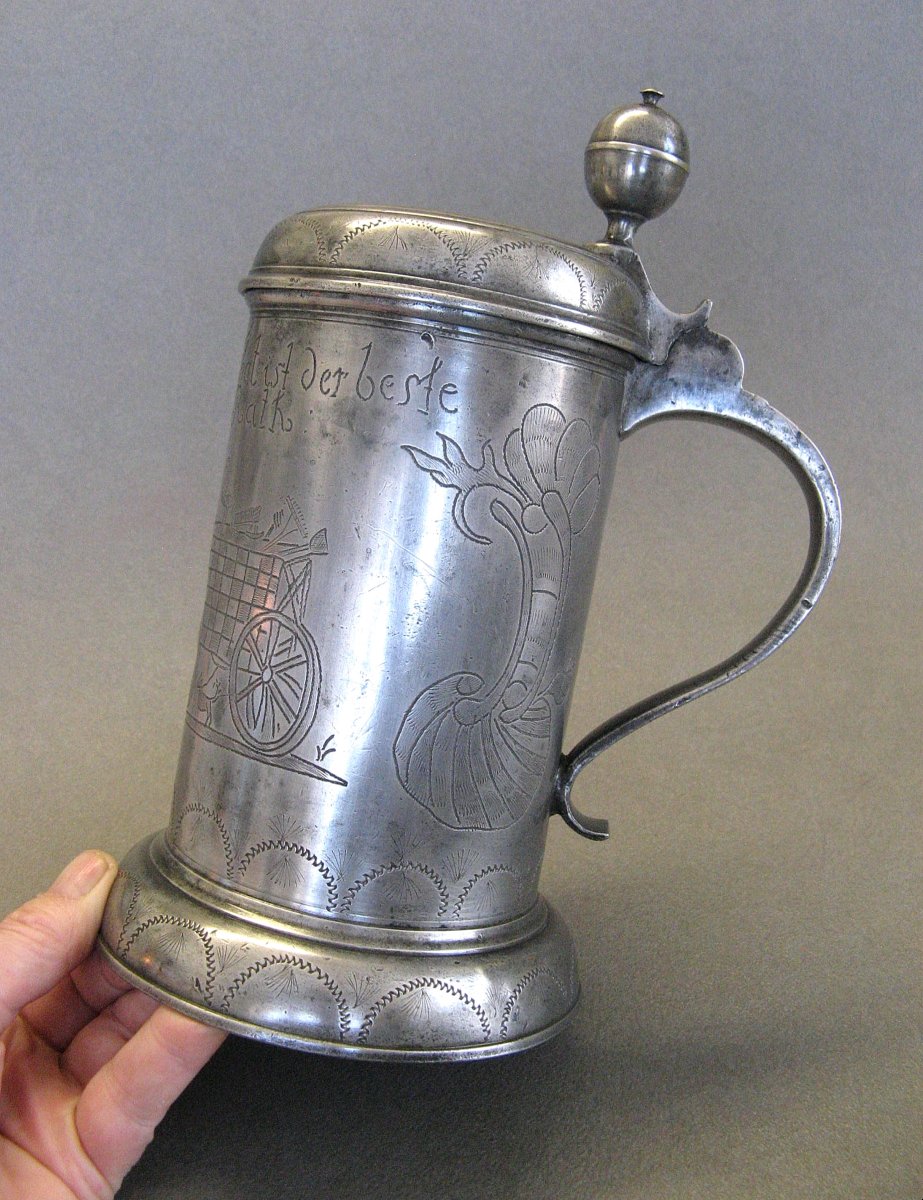 Chope En Etain Daté 1774 Art Populaire Allemagne XVIIIe.-photo-4