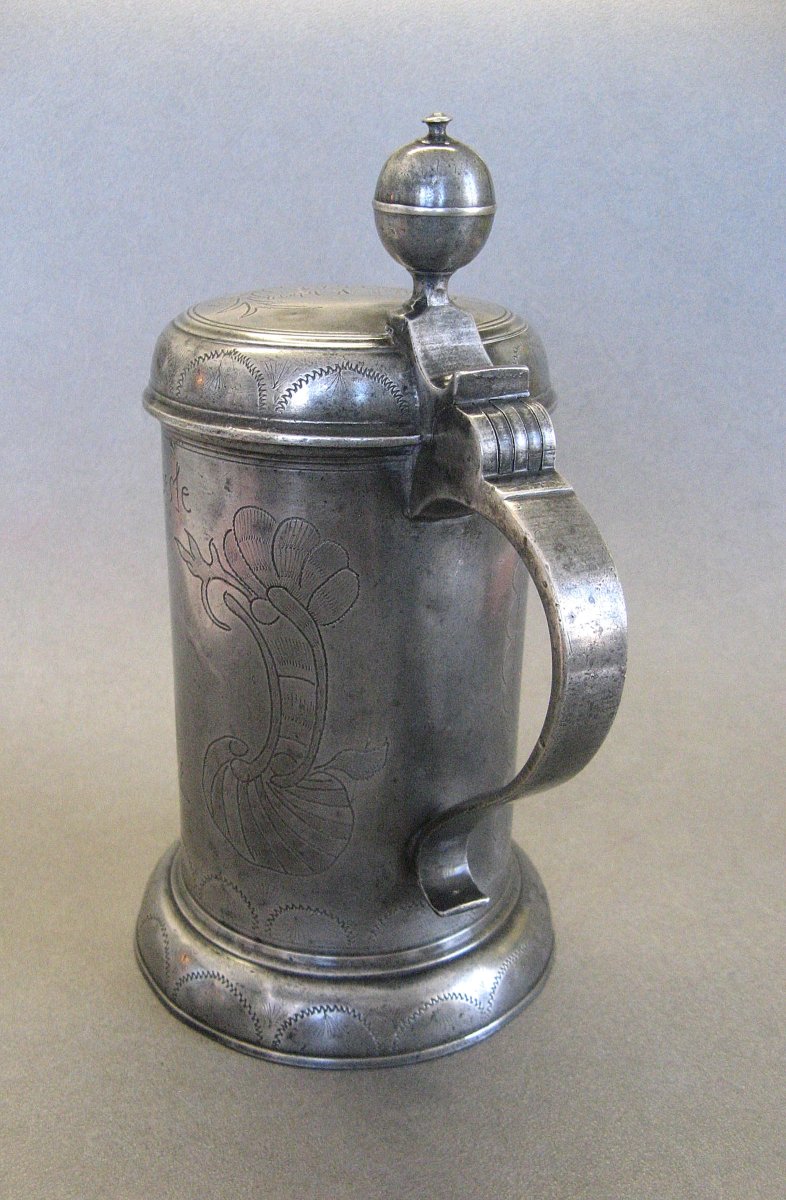 Chope En Etain Daté 1774 Art Populaire Allemagne XVIIIe.-photo-1