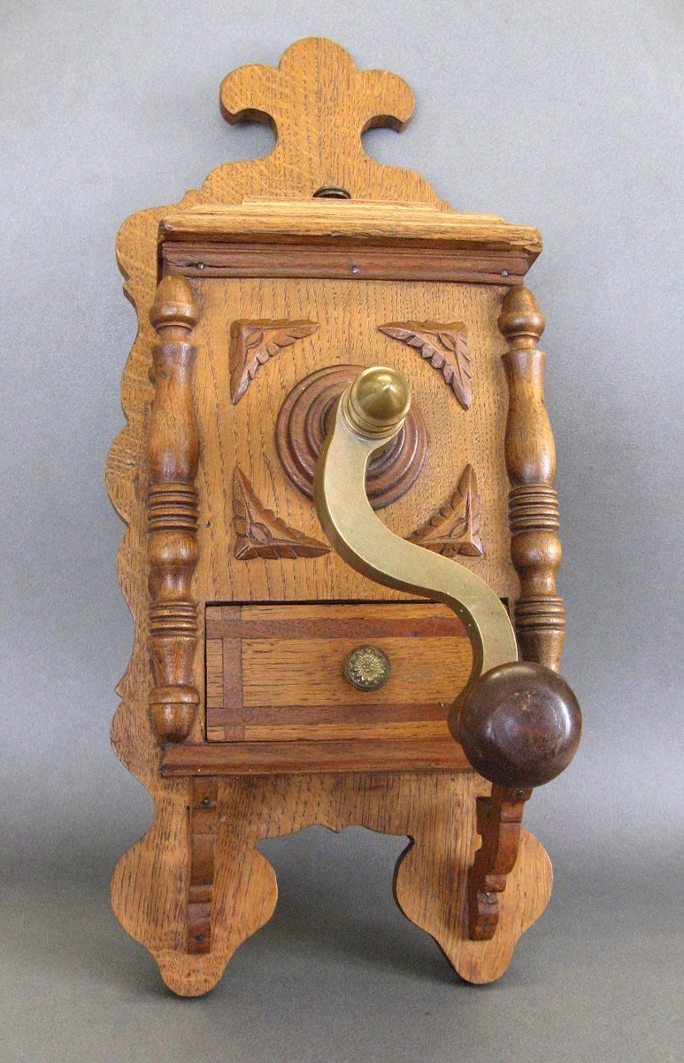 Large 19th-century Wall-mounted Coffee Grinder From A Traditional Tavern.