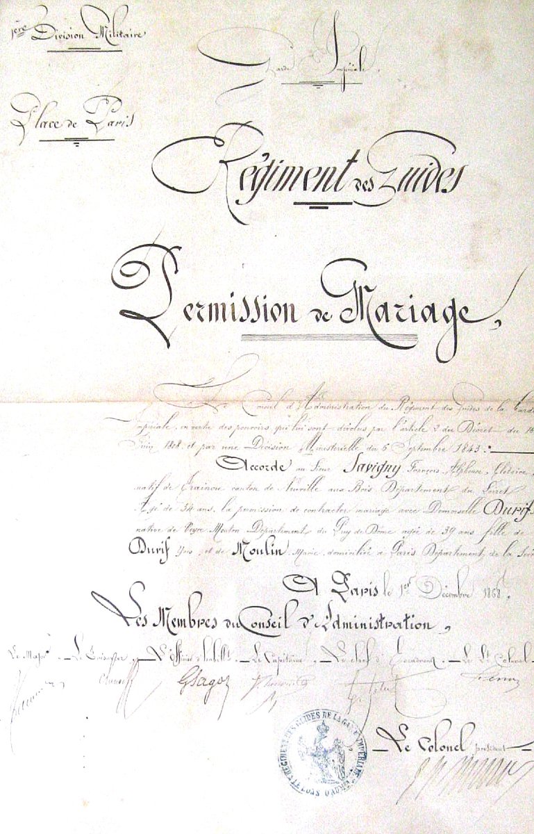 Marriage License For A Guide Of The Imperial Guard Of The Second Empire.-photo-4