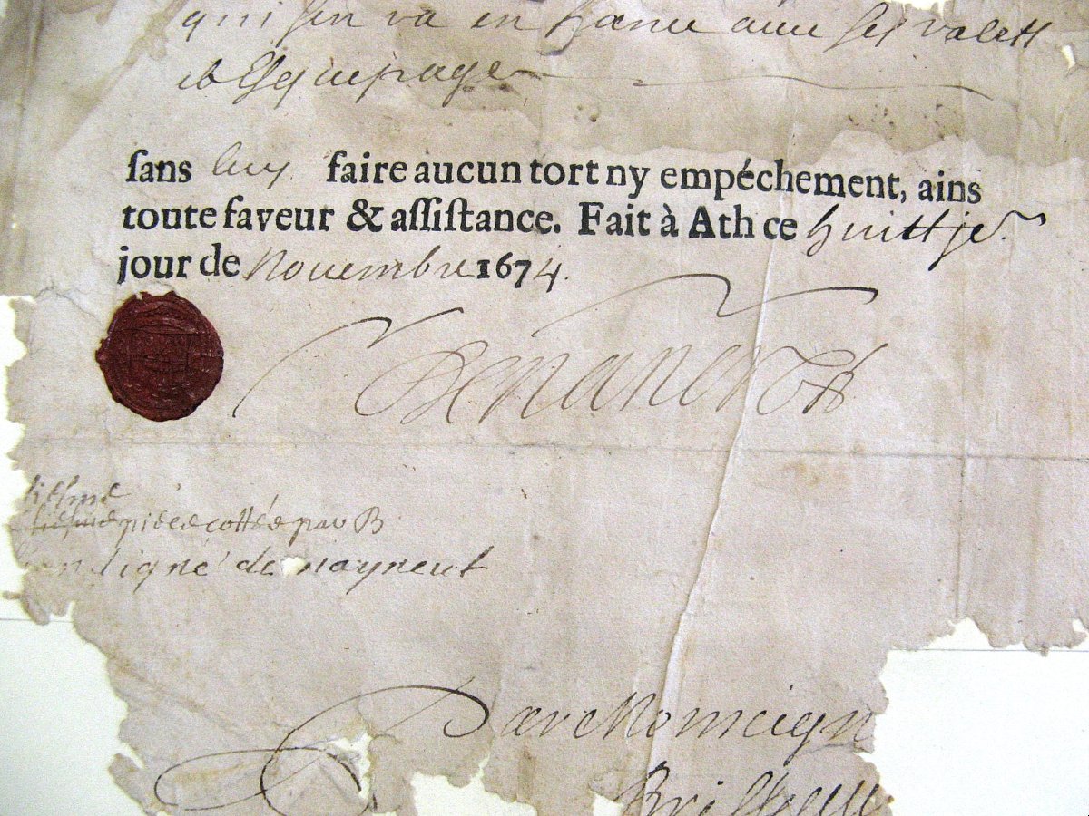 Sauf-Conduit 17e Du Comte De Nancré châtellenie d'Ath comté Du Hainaut. Louis XIV.-photo-4