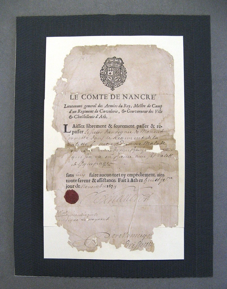 Sauf-Conduit 17e Du Comte De Nancré châtellenie d'Ath comté Du Hainaut. Louis XIV.-photo-4
