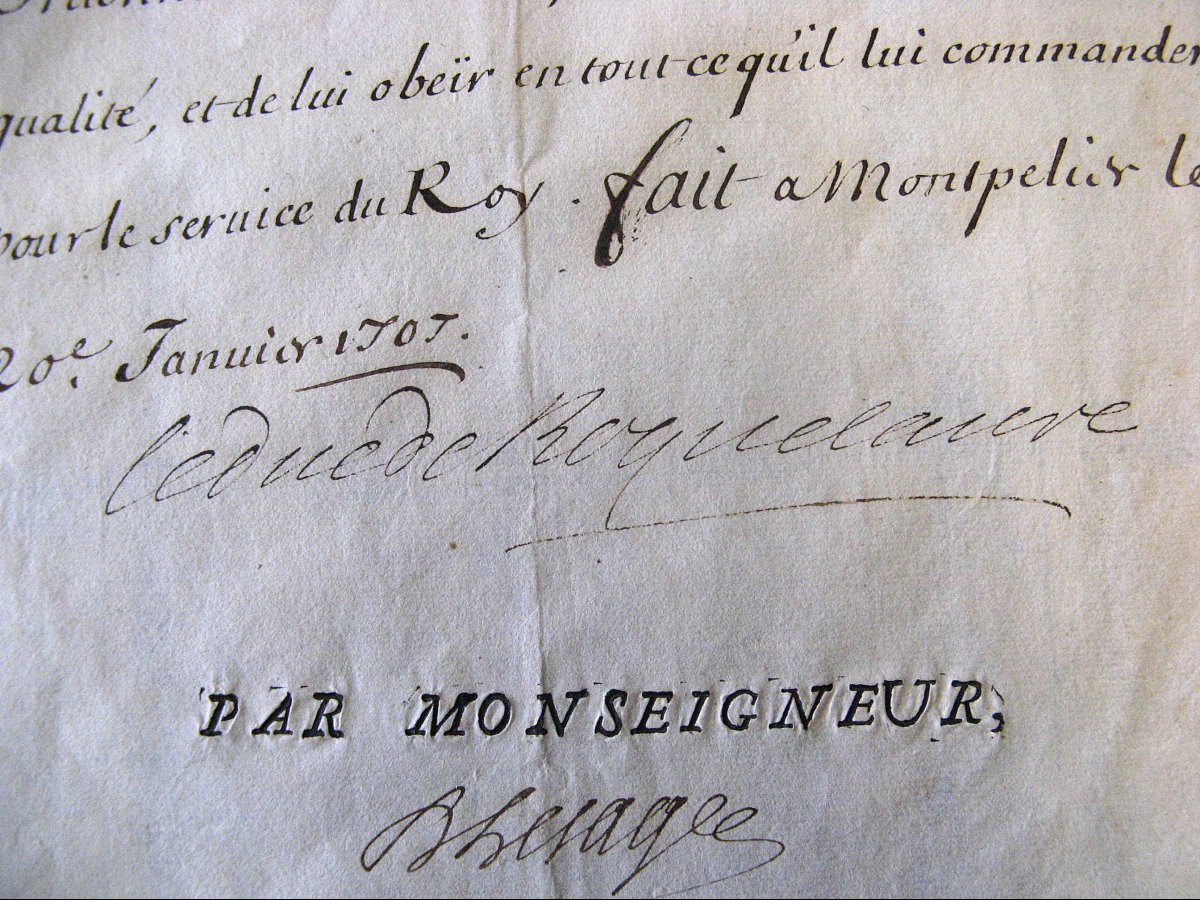 Nomination Militaire Au Grade De Capitaine Par Le Duc De Roquelaure Sous Le Règne De Louis XIV.-photo-1