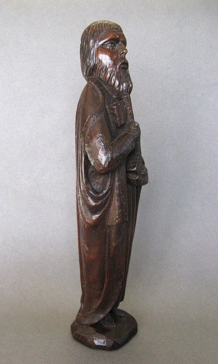 Religious Statue Of Saint Peter, Carved From A Single Block Of Solid Wood, 18th-century Folk Art.-photo-4