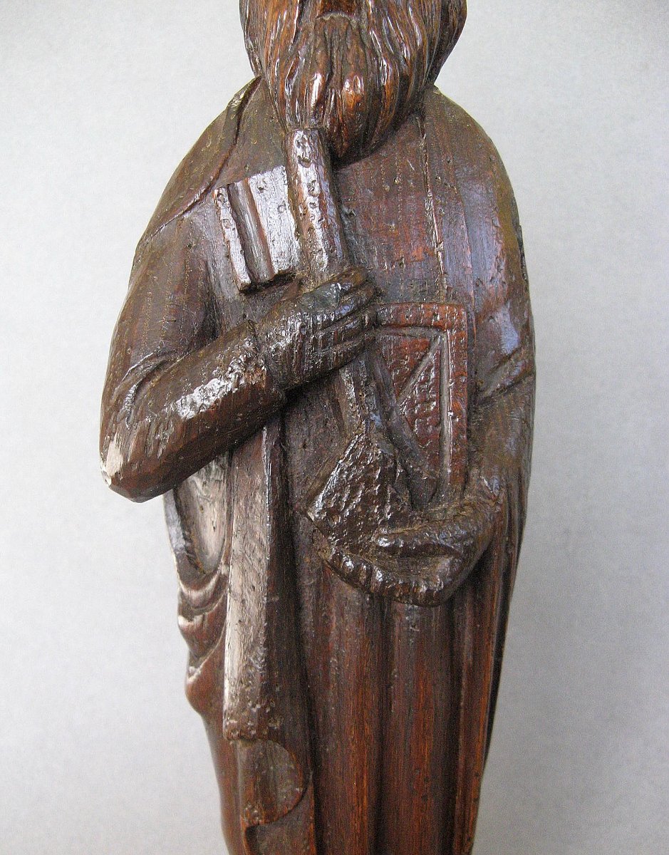 Religious Statue Of Saint Peter, Carved From A Single Block Of Solid Wood, 18th-century Folk Art.-photo-4