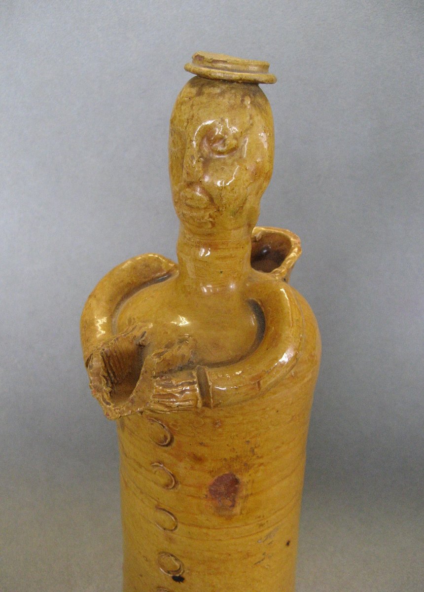Bouteille Pichet Anthropomorphe En Terre Cuite A Glaçure XIXe.-photo-4