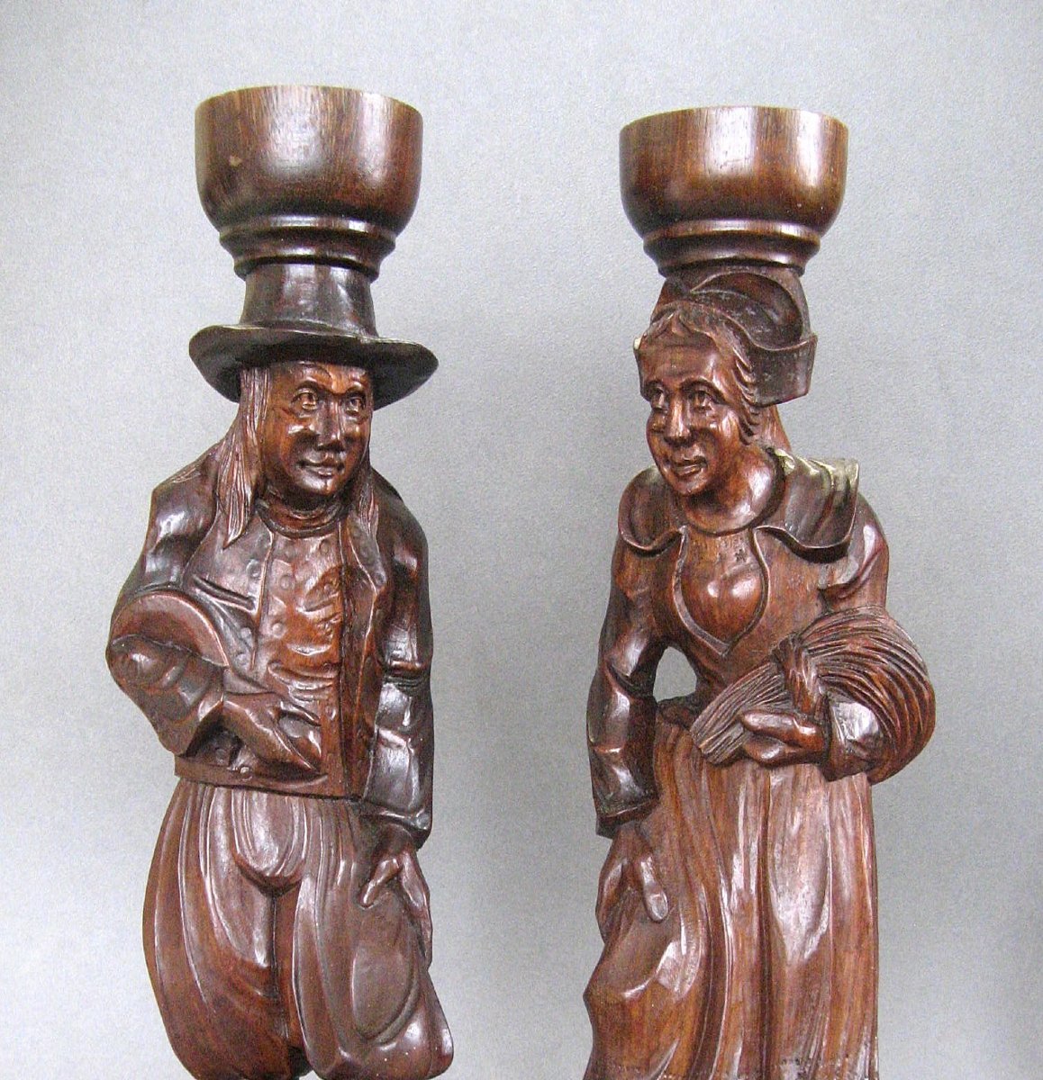 A Breton Couple In Carved Wooden Costumes.-photo-3