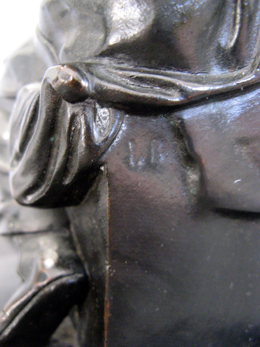 Encrier en marbre et bronze représentant "Moïse" de Michel-Ange XIXe.-photo-4
