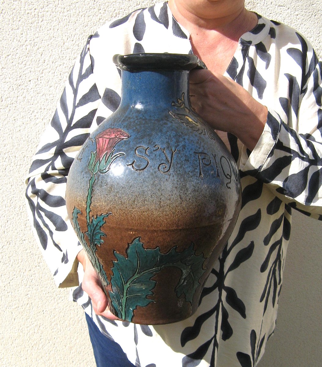 Large Art Nouveau Pitchers With The Lorraine Coat Of Arms, Saint Clément K&g.-photo-6