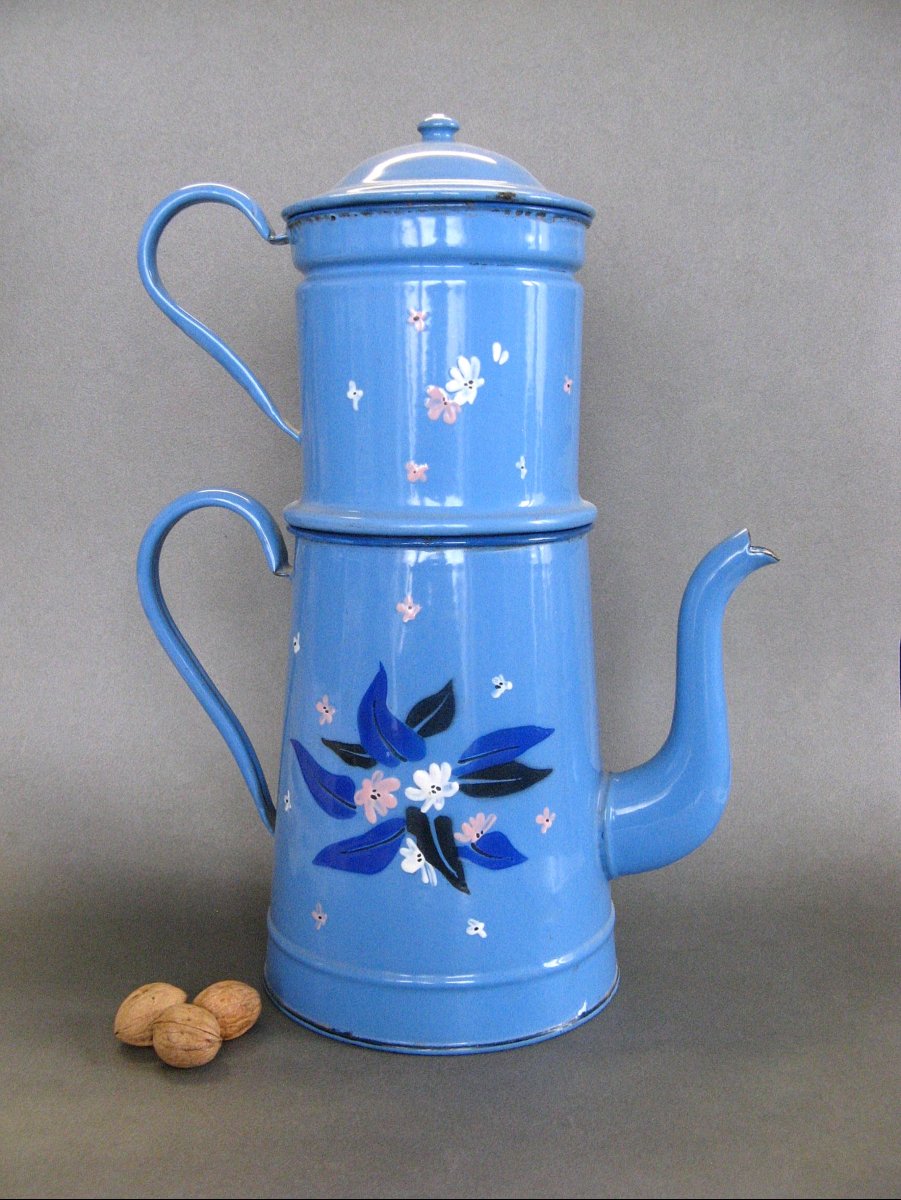 Grand modèle de cafetière en émaillée bleu N° 6.-photo-2