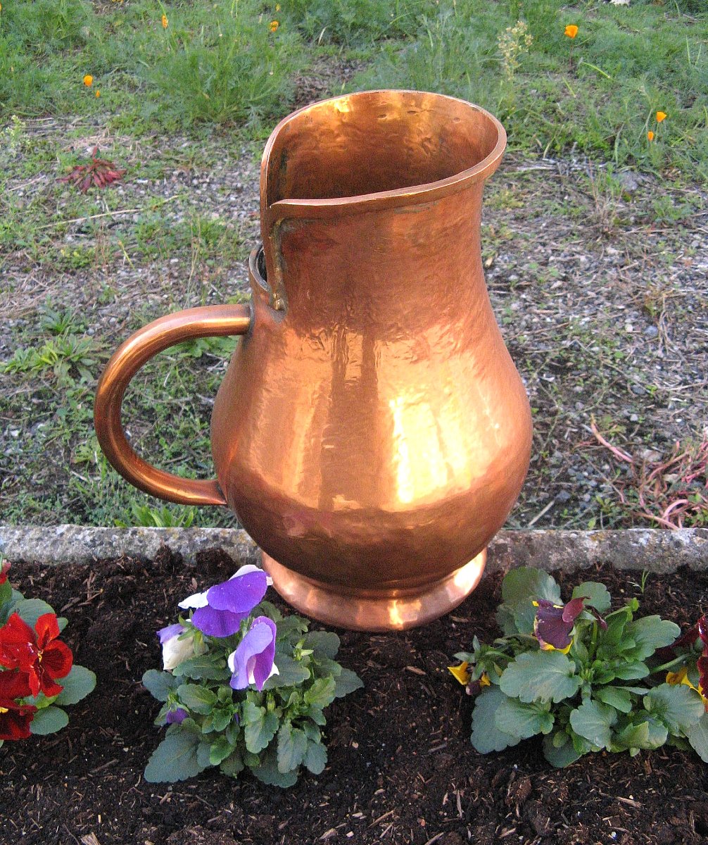  Wine Jug / Copper Wine Measure - 19th-century Folk Art. Oenology. Vineyards.-photo-2